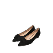 Black Suede Bow Pointed Heeled Pumps