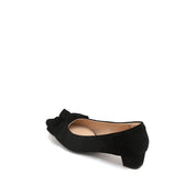 Black Suede Bow Pointed Heeled Pumps