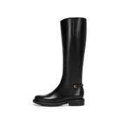 Black Leather Buckled Riding Boots Knee-High