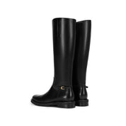 Black Leather Buckled Riding Boots Knee-High