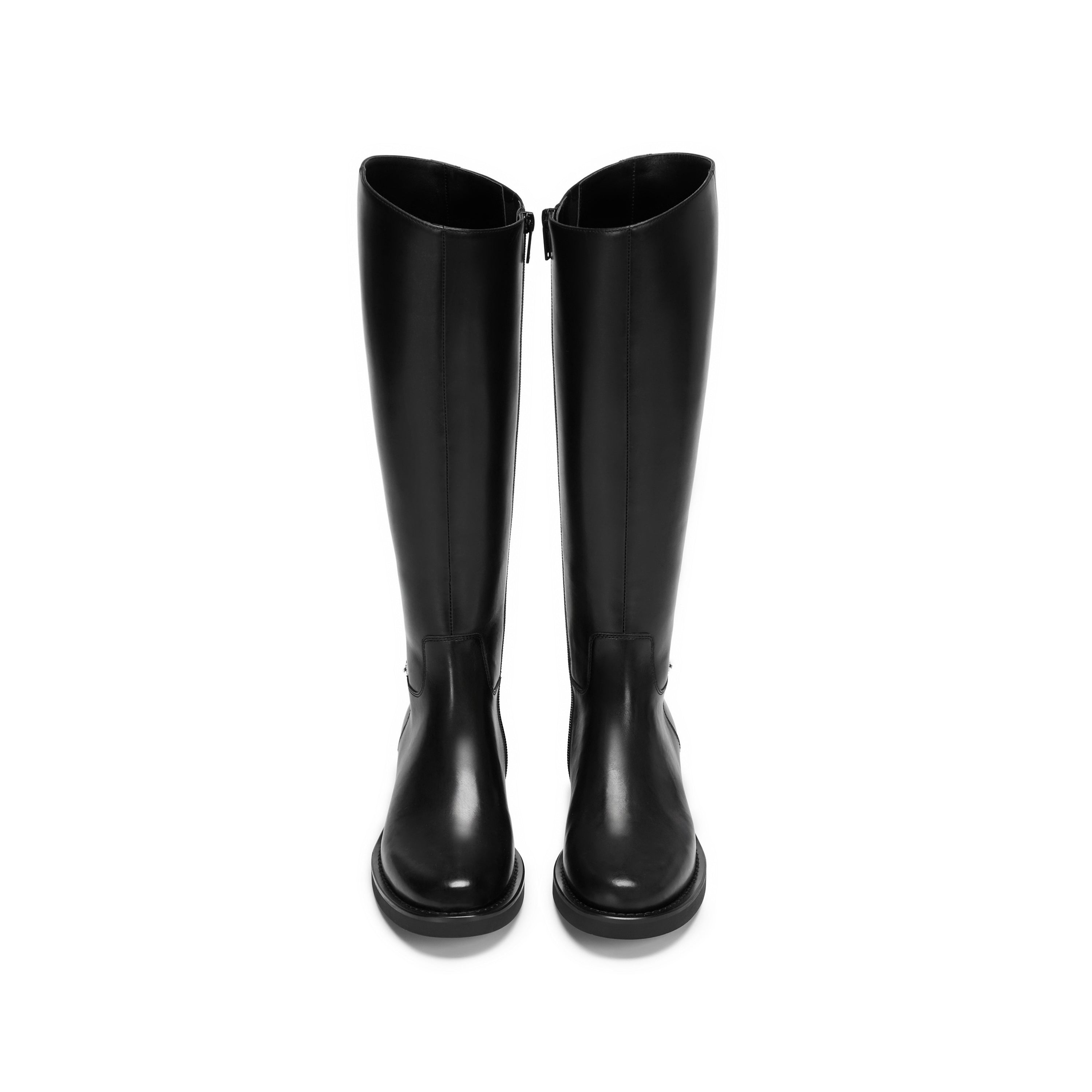 Black Leather Buckled Riding Boots Knee-High