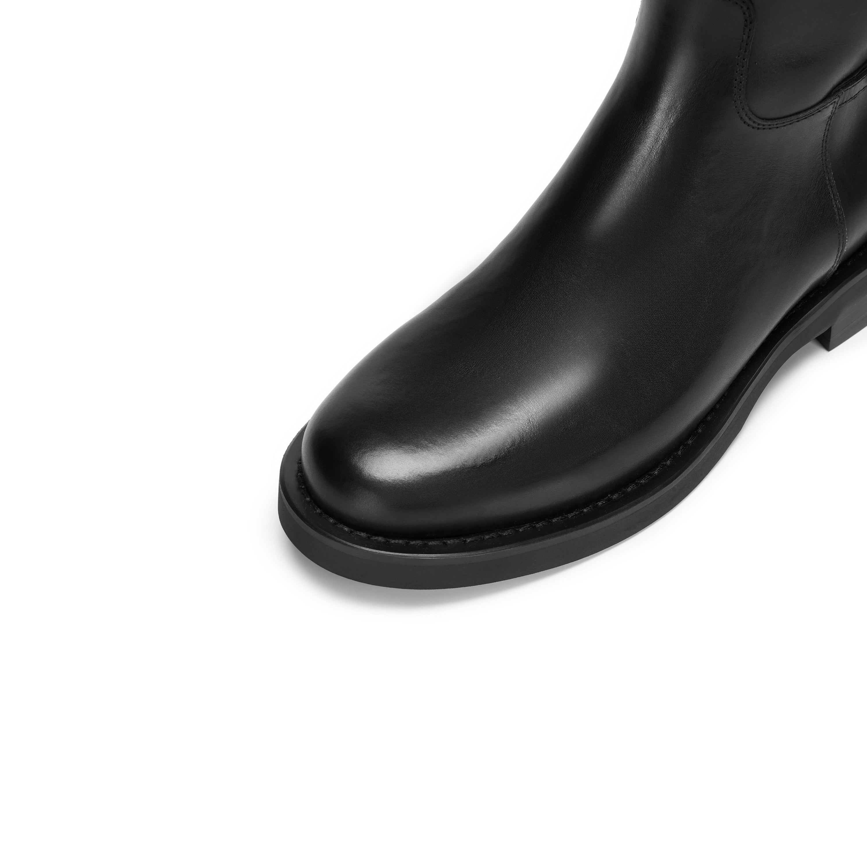 Black Leather Buckled Riding Boots Knee-High