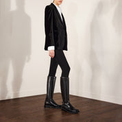 Black Leather Buckled Riding Boots Knee-High