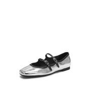 Silver Double Strap Mary Jane Ballet Flats