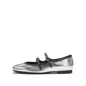 Silver Double Strap Mary Jane Ballet Flats