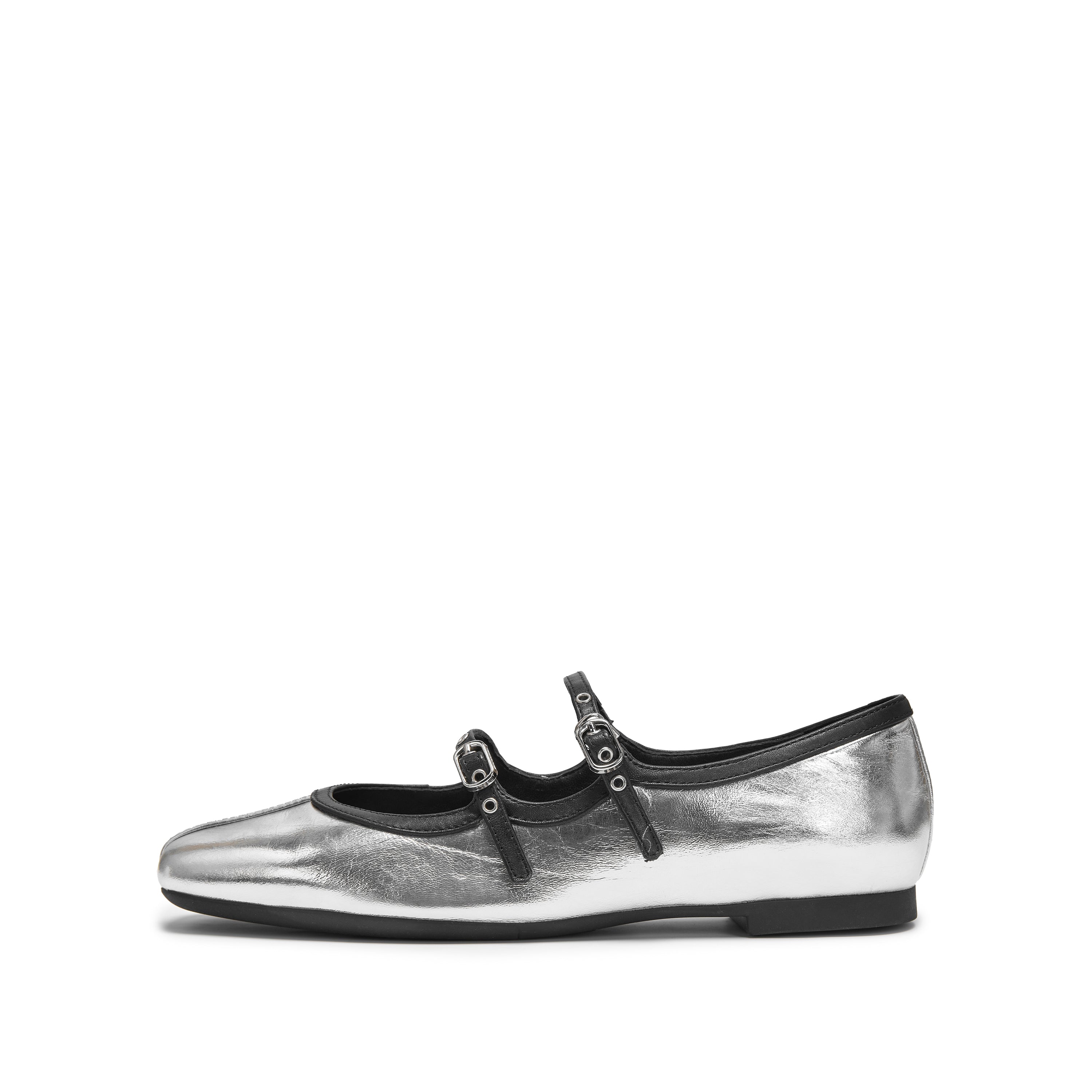 Silver Double Strap Mary Jane Ballet Flats