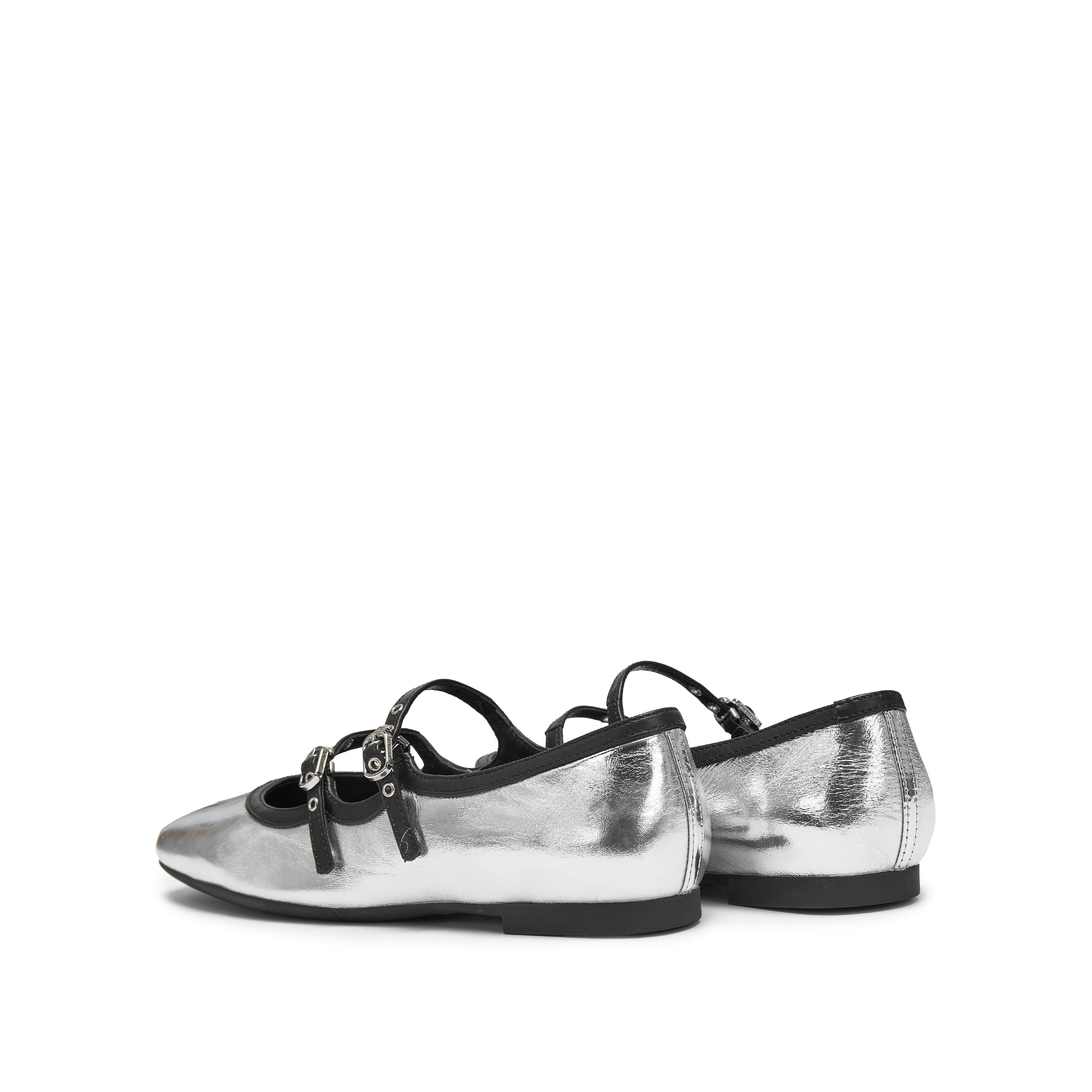 Silver Double Strap Mary Jane Ballet Flats