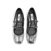 Silver Double Strap Mary Jane Ballet Flats