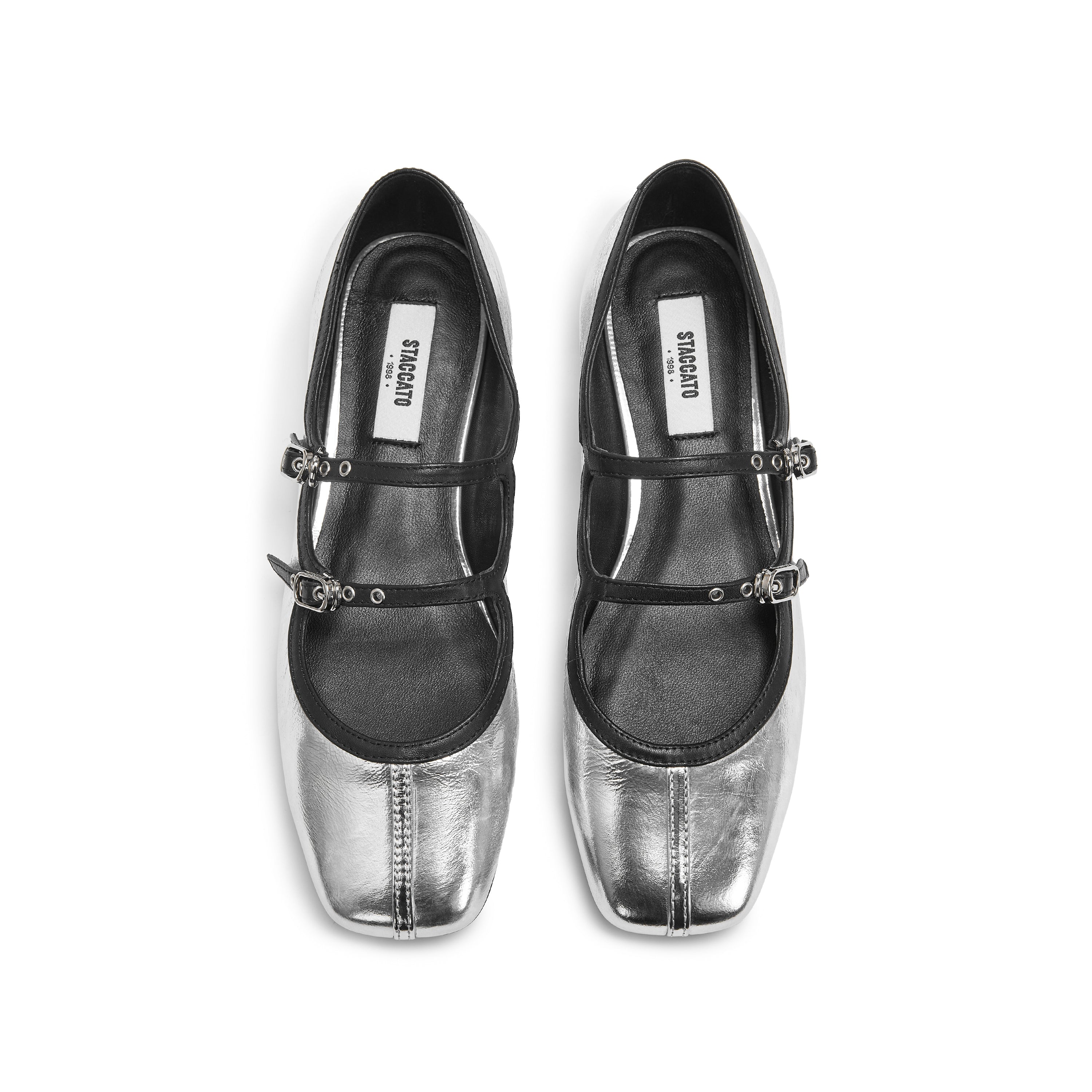 Silver Double Strap Mary Jane Ballet Flats