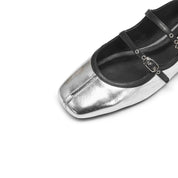 Silver Double Strap Mary Jane Ballet Flats