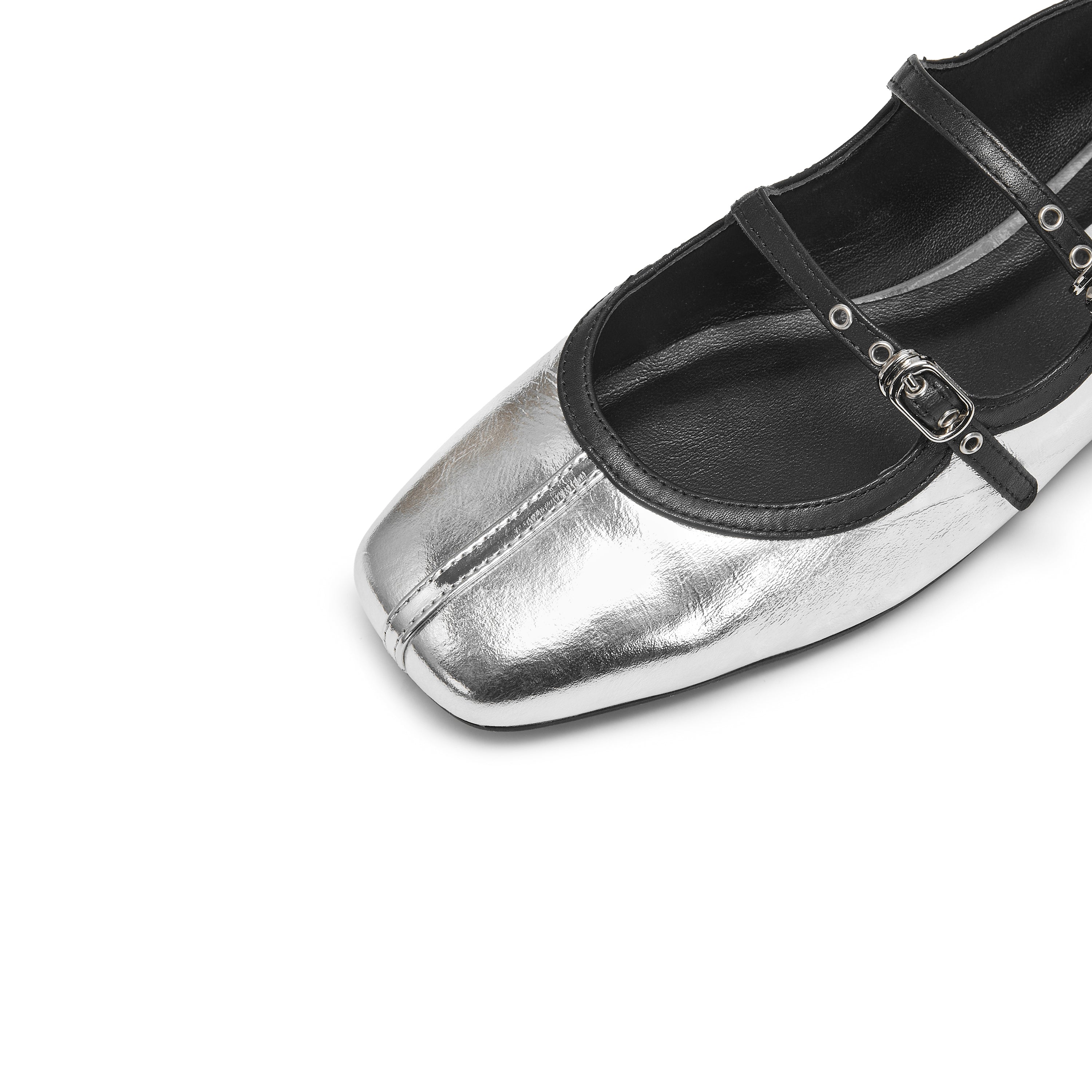 Silver Double Strap Mary Jane Ballet Flats