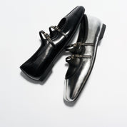 Silver Double Strap Mary Jane Ballet Flats