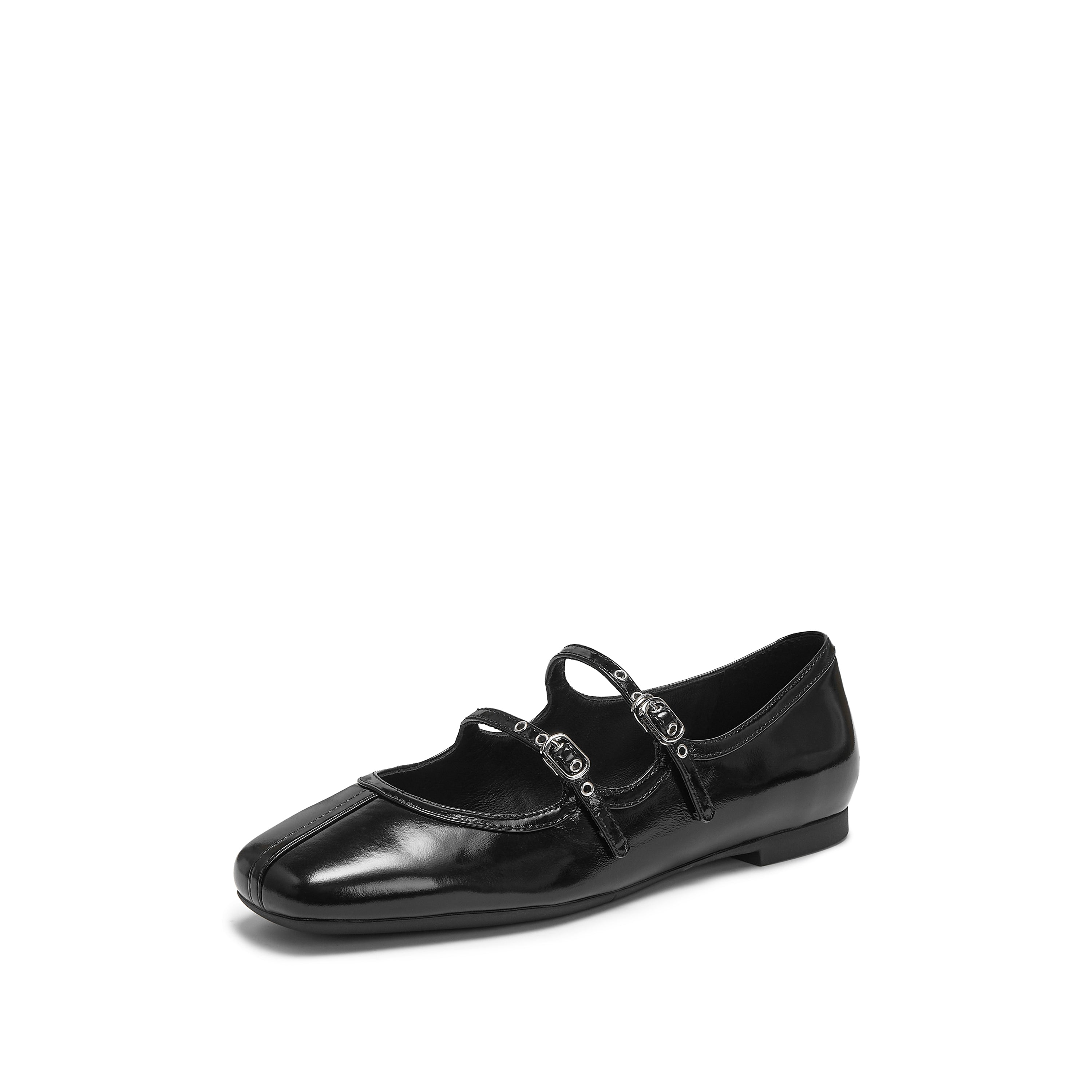 Black Double Strap Mary Jane Ballet Flats