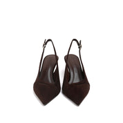 Brown Suede Pointed Toe Slingback Stiletto Pumps