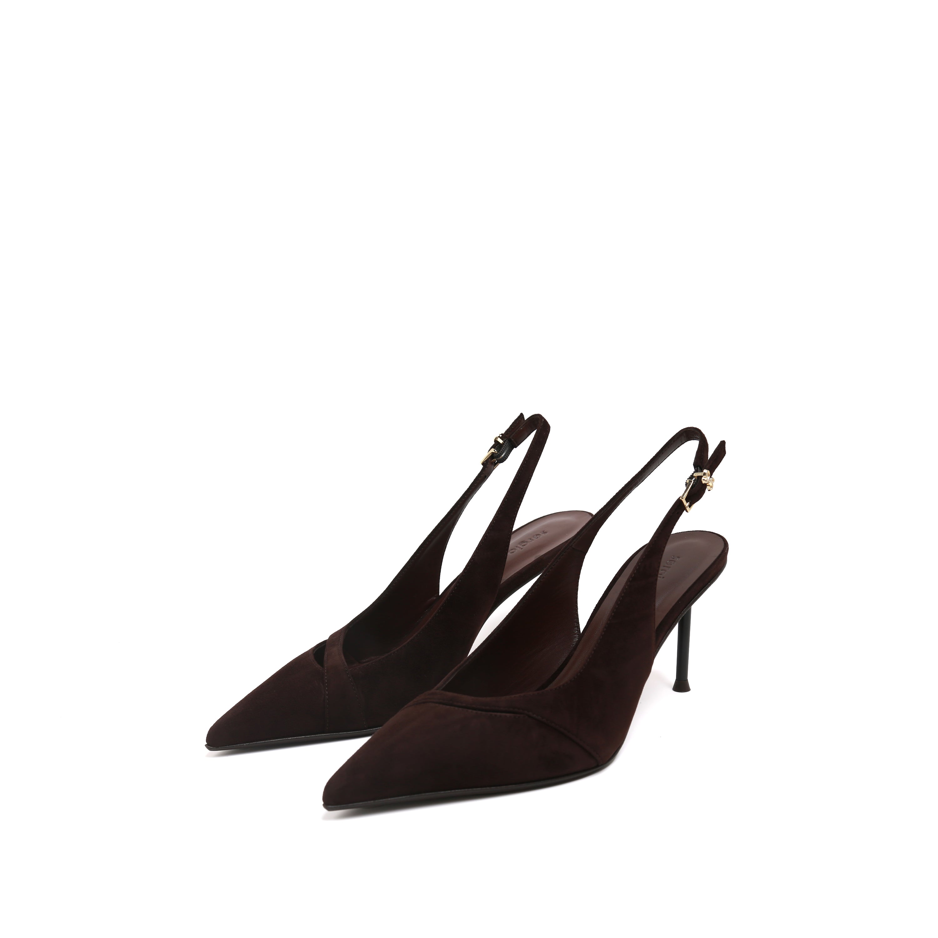Brown Suede Pointed Toe Slingback Stiletto Pumps