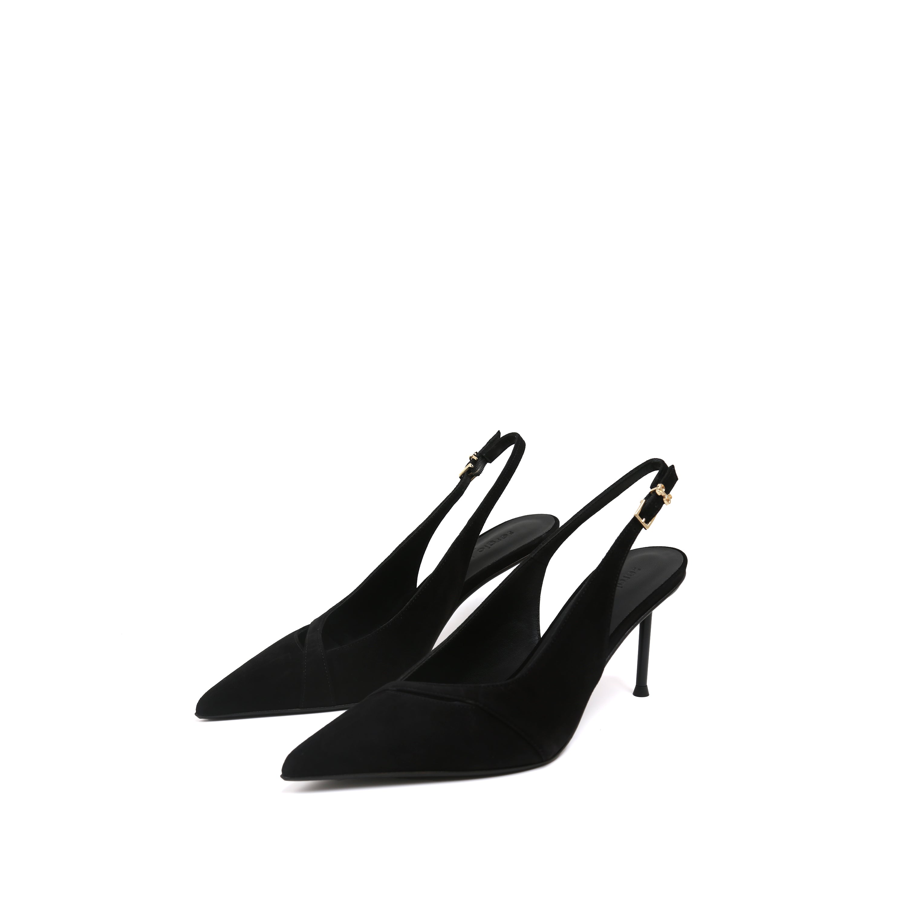 Black Suede Pointed Toe Slingback Stiletto Pumps