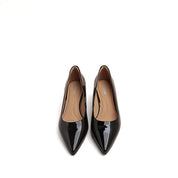 Black Patent Pointed-toe Block Heeled Pumps
