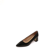 Black Patent Pointed-toe Block Heeled Pumps