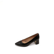 Black Patent Pointed-toe Block Heeled Pumps