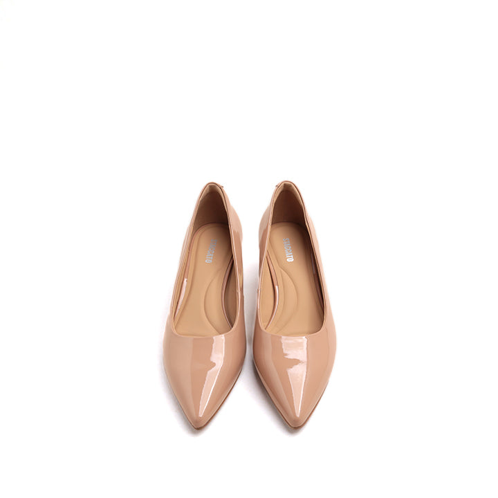 Nude Patent Pointed-toe Block Heeled Pumps