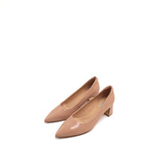 Nude Patent Pointed-toe Block Heeled Pumps