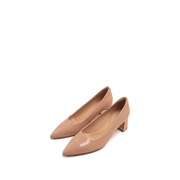 Nude Patent Pointed-toe Block Heeled Pumps