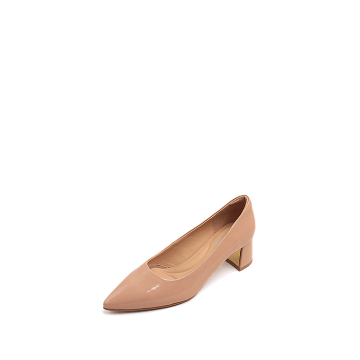 Nude Patent Pointed-toe Block Heeled Pumps