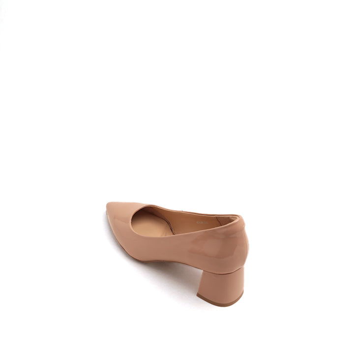 Nude Patent Pointed-toe Block Heeled Pumps
