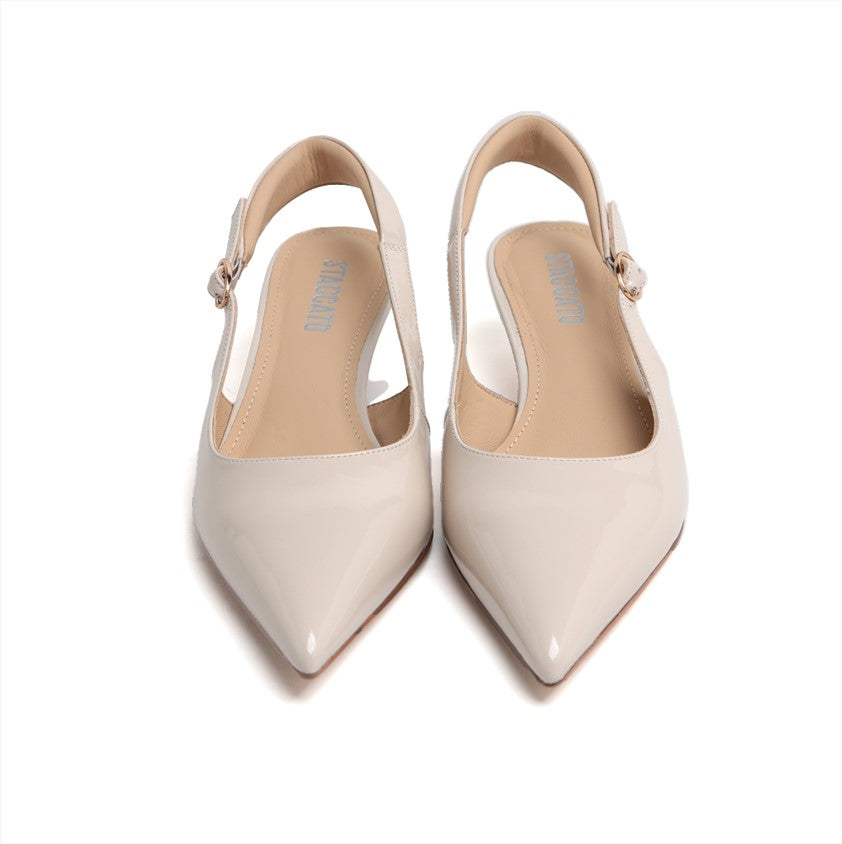 Beige Pointed Padded Slingback Pumps