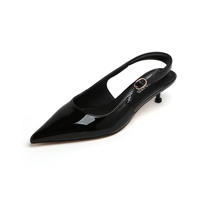 Black Pointed Padded Slingback Pumps