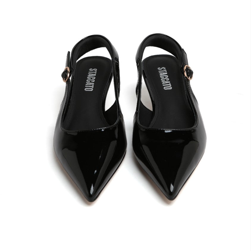 Black Pointed Padded Slingback Pumps