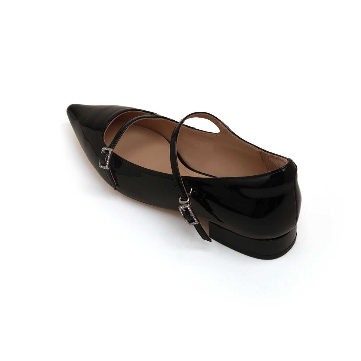 Pointy Black Crystal buckle Mary Jane Flats