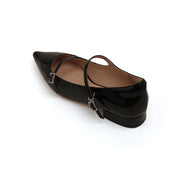 Pointy Black Crystal buckle Mary Jane Flats