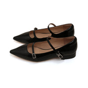 Pointy Black Crystal buckle Mary Jane Flats