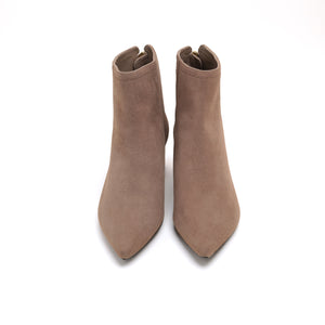 ST x UNISA Taupe Pointy Suede Ankle Boots