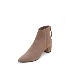 ST x UNISA Taupe Pointy Suede Ankle Boots