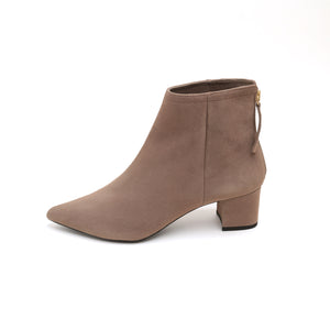 ST x UNISA Taupe Pointy Suede Ankle Boots