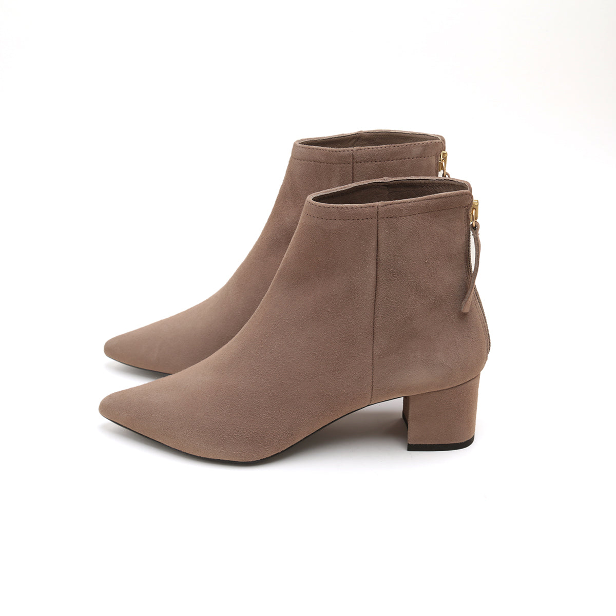 ST x UNISA Taupe Pointy Suede Ankle Boots