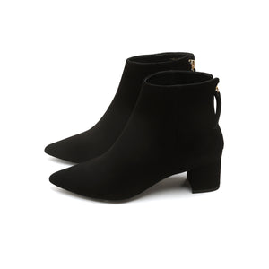 ST x UNISA Black Pointy Suede Ankle Boots