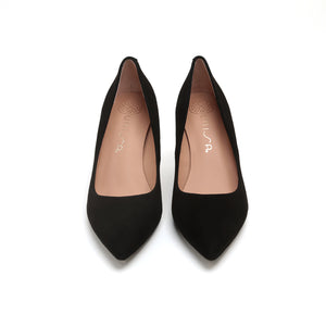 ST x UNISA Black Pointy Suede Heel Pumps