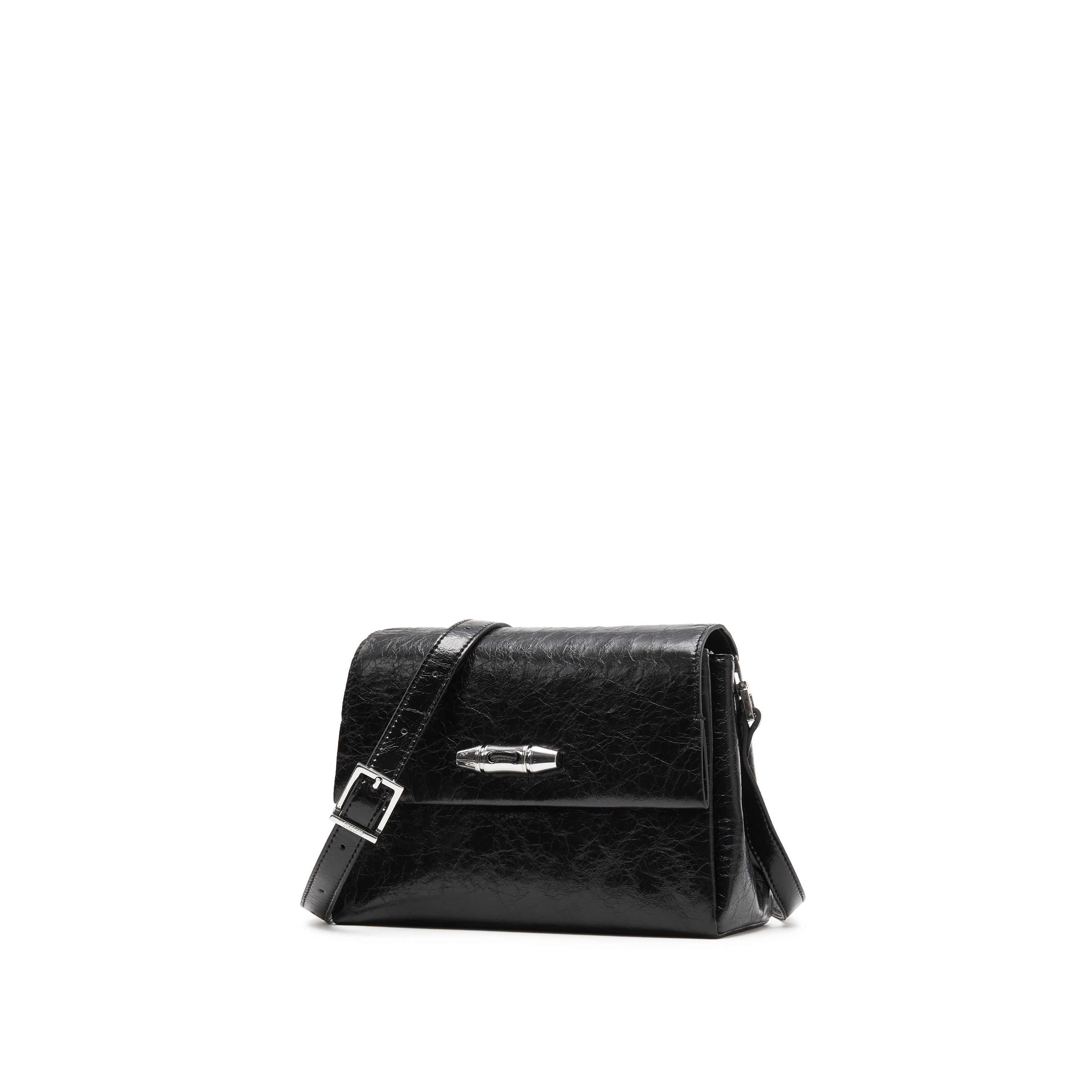 Black Bamboo Buckle Flap Shoulder Bag