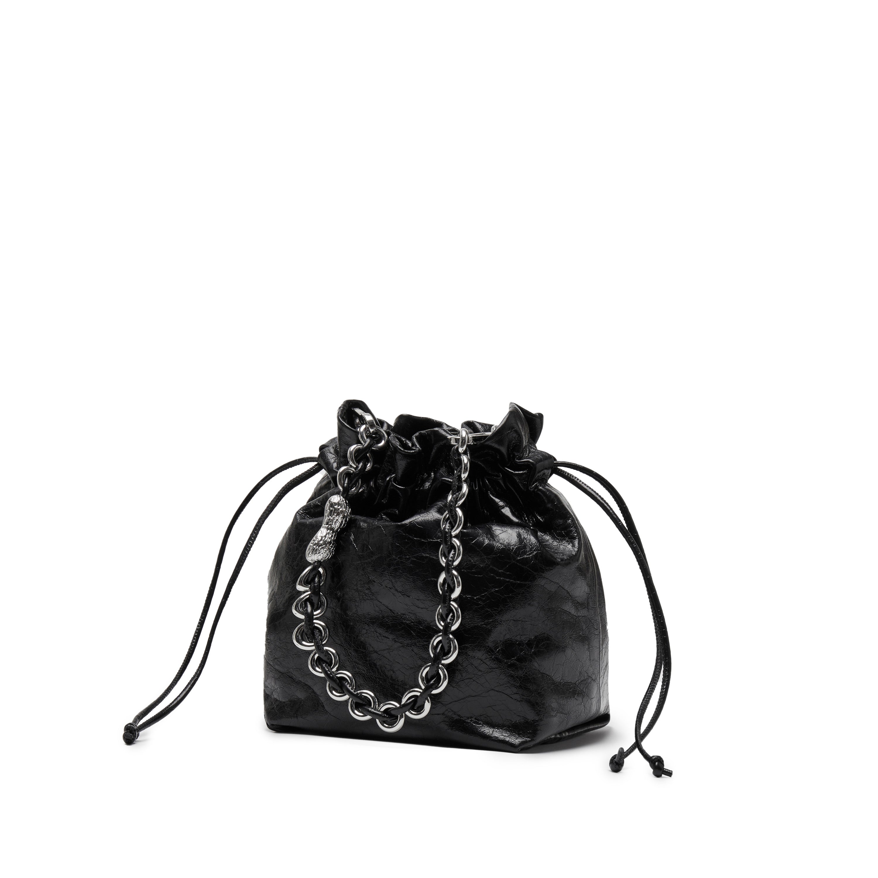 Lucky Black Waxy Leather Bucket Bag