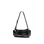 Load image into Gallery viewer, Black Waxy Leather Cylinder Shoulder Bag
