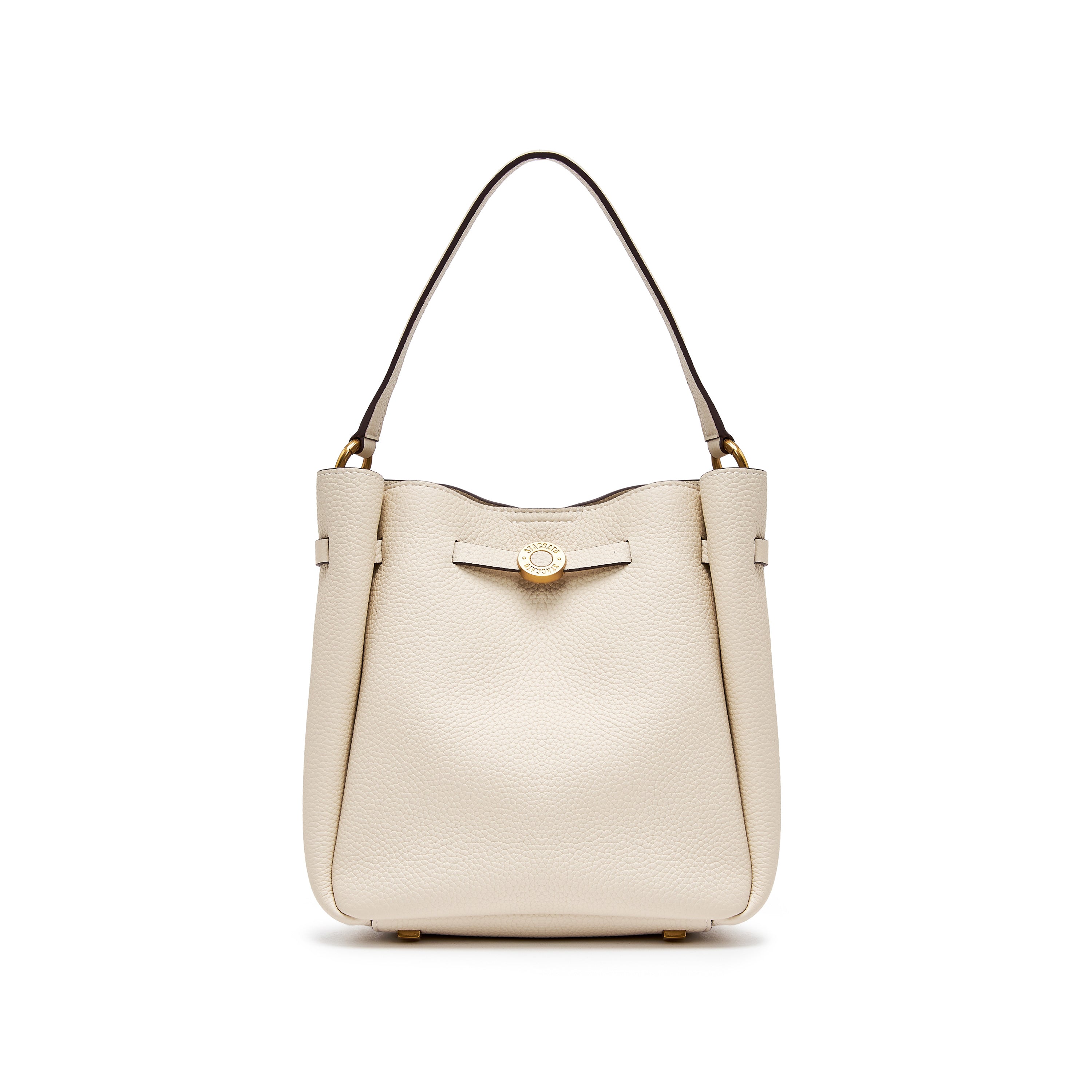 Beige ST Gold Coin Bucket Crossbody Bag