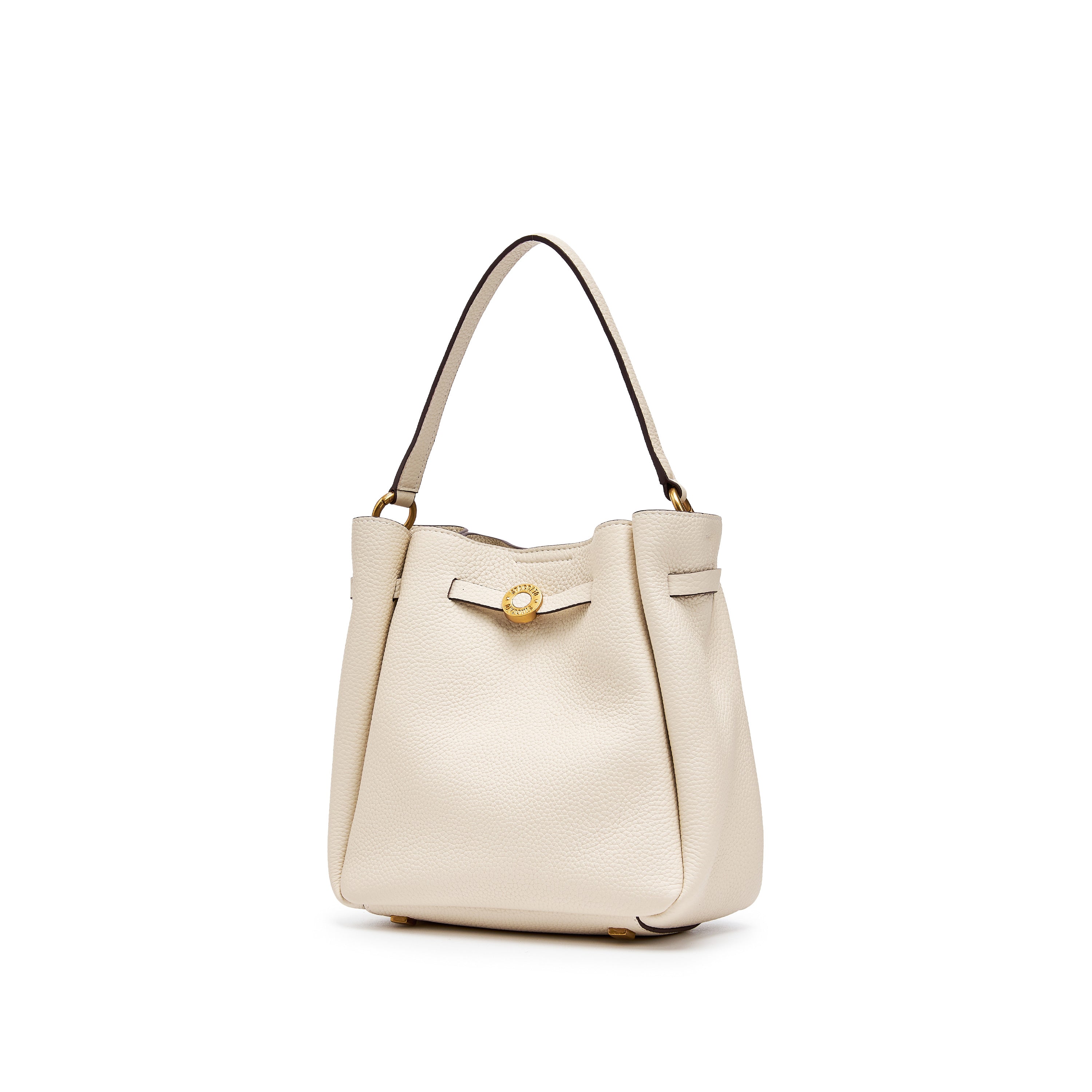Beige ST Gold Coin Bucket Crossbody Bag