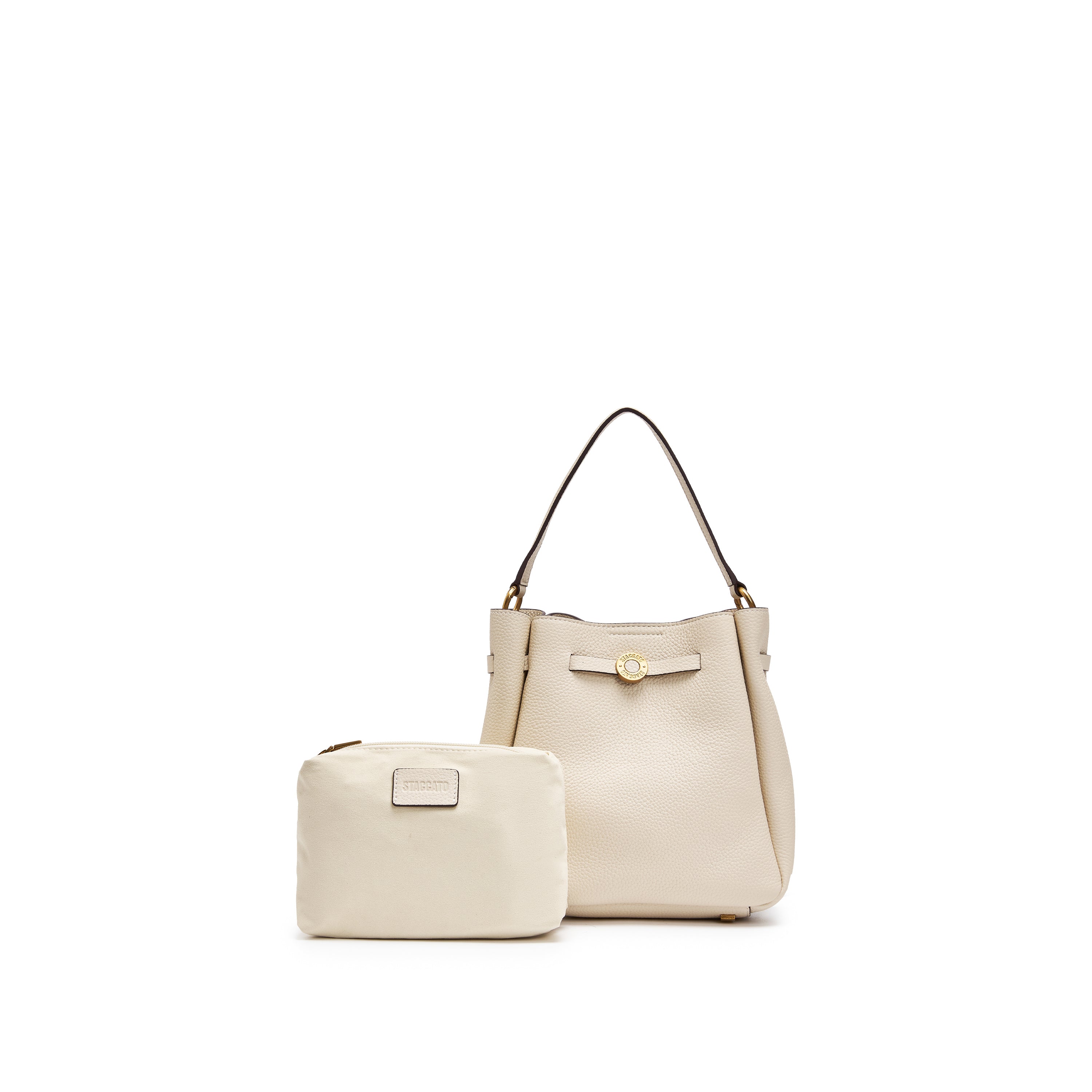 Beige ST Gold Coin Bucket Crossbody Bag