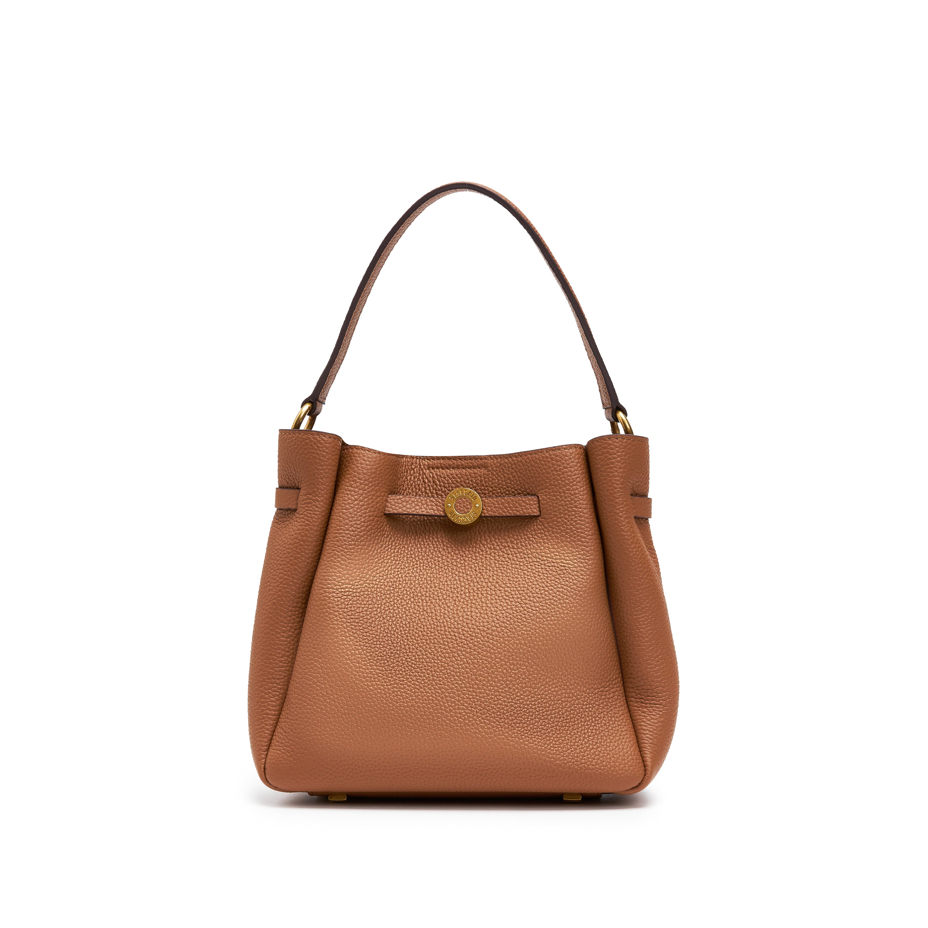 Brown ST Gold Coin Bucket Crossbody Bag