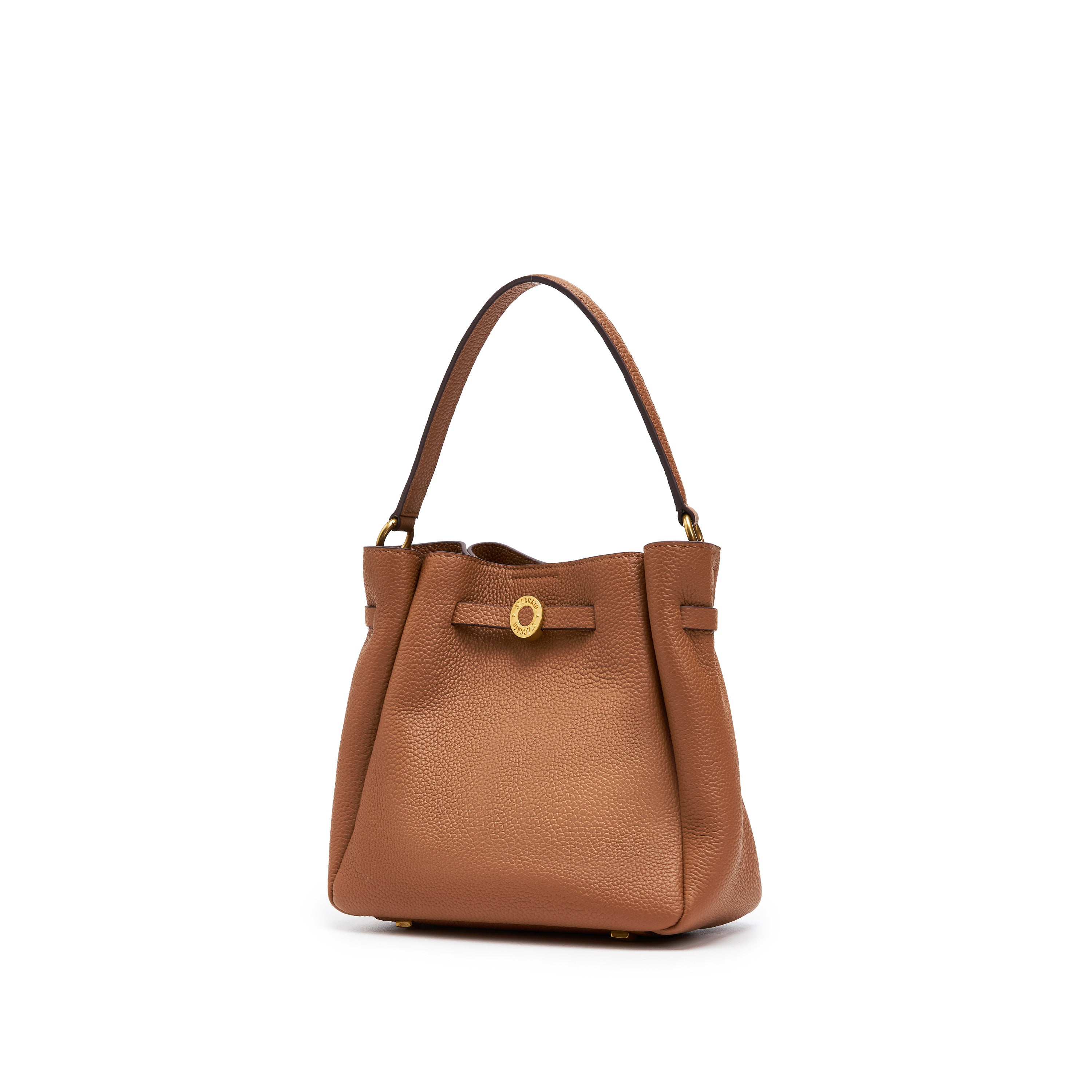 Brown ST Gold Coin Bucket Crossbody Bag