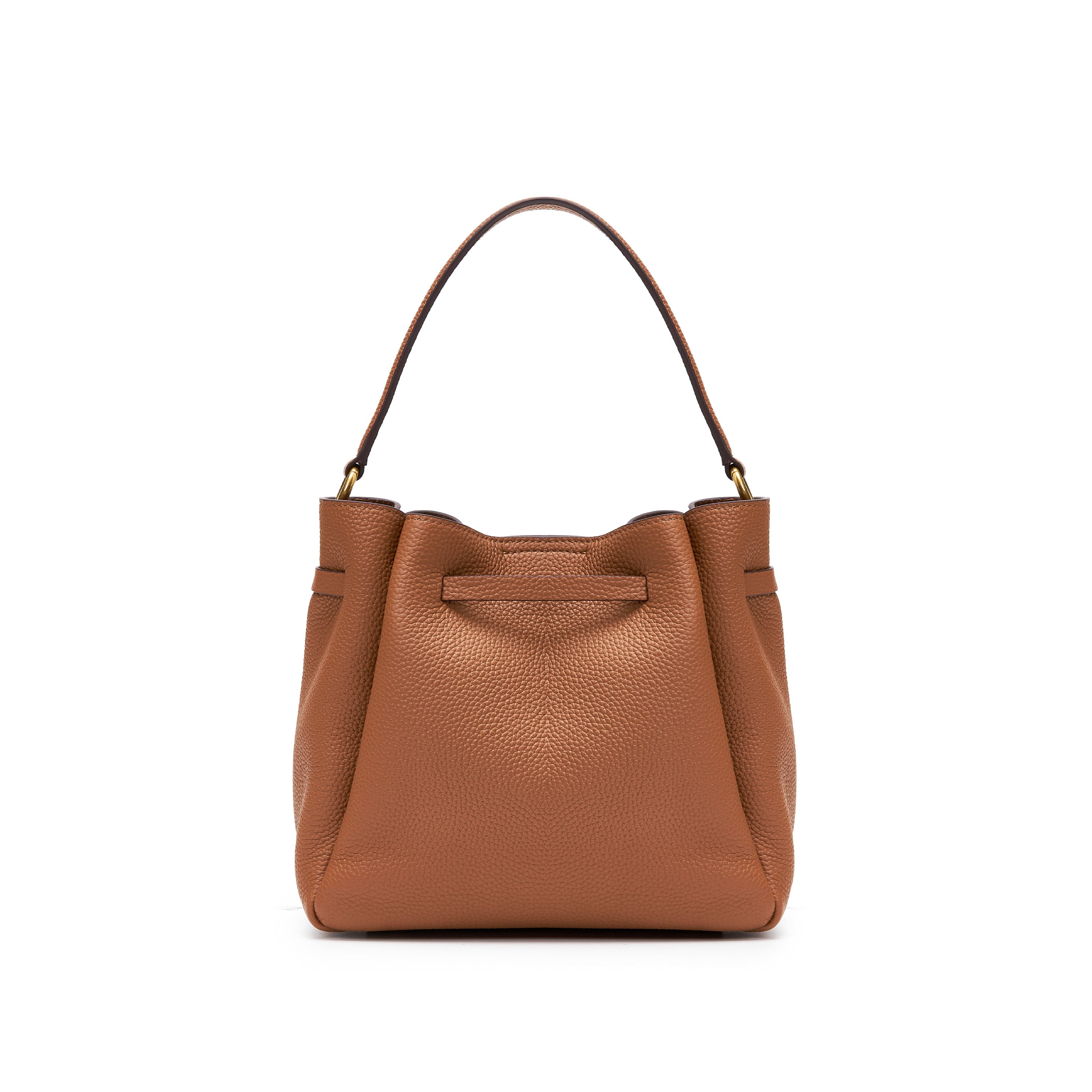 Brown ST Gold Coin Bucket Crossbody Bag