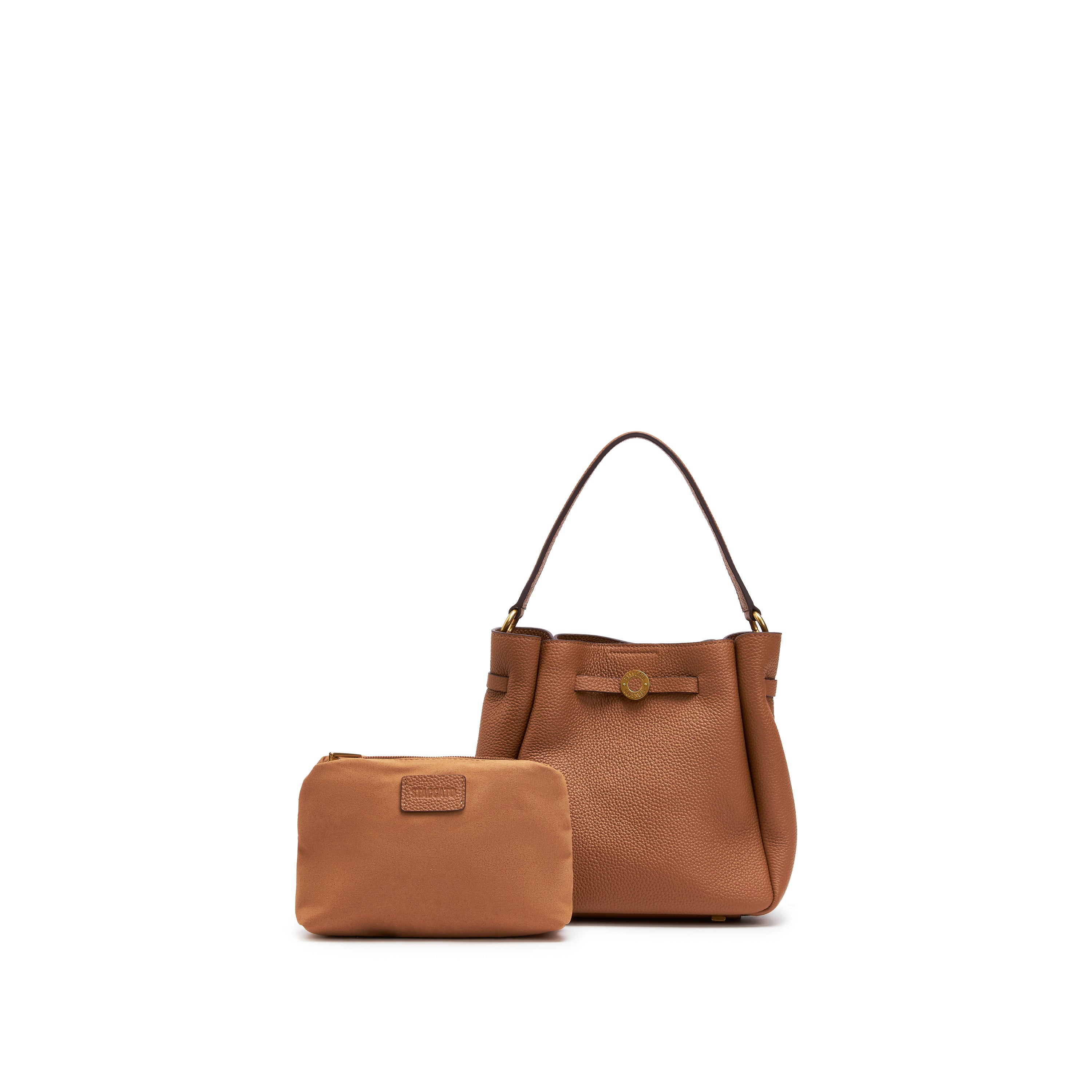 Brown ST Gold Coin Bucket Crossbody Bag